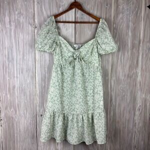 Speechless Floral Puff Sleeve Dress XL Green Daisy Smocked Sun Milkmaid Babydoll